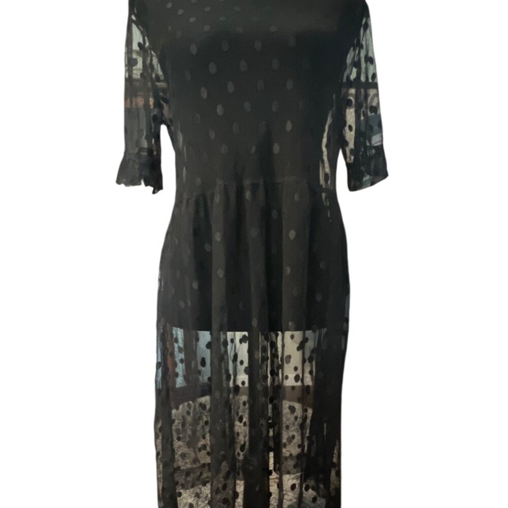 Agnes & Dora Easy Dress Sheer Black Polka Dot Dress S‎